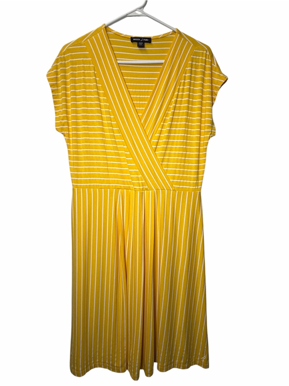 Nautica Yellow Striped Wrap Dress V-Neck Flutter Sleeve Nautical Preppy Everyday